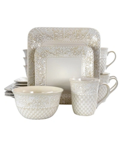 Elama Lotus Square Dinnerware Set Of 16 Pieces In Open White