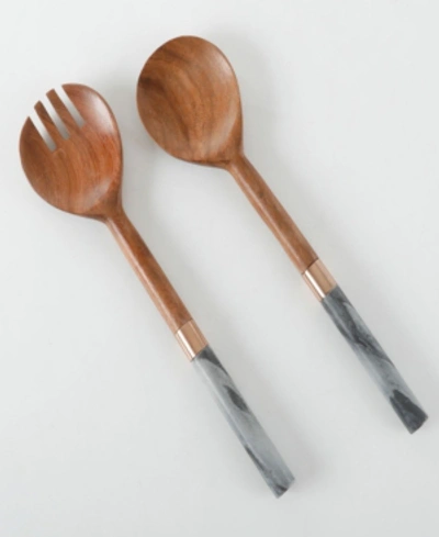 Gibson Laurie Gates Two Piece Serving Set In Wood And Marble In Natural Wood With Grey And Brass