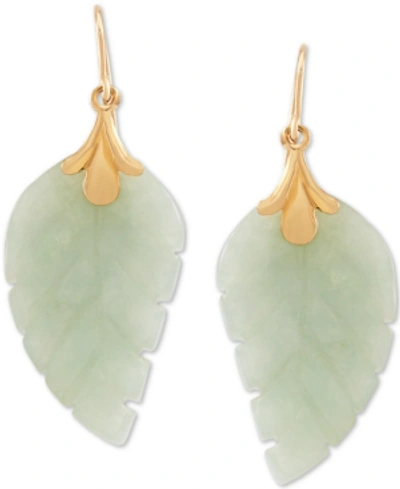 Macy's Leaf Earrings In 10k Gold In Jade