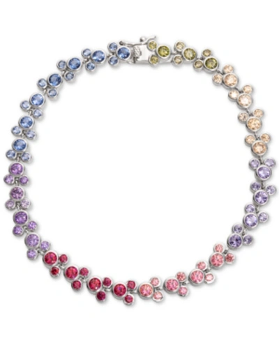 Disney Cubic Zirconia Mickey Mouse Tennis Bracelet In Sterling Silver In Multi