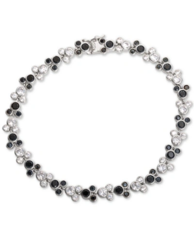 Disney Cubic Zirconia Mickey Mouse Tennis Bracelet In Sterling Silver In Black