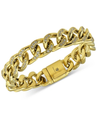 Macy's Men's Cubic Zirconia Curb Link Bracelet In Stainless Steel In Gold-tone