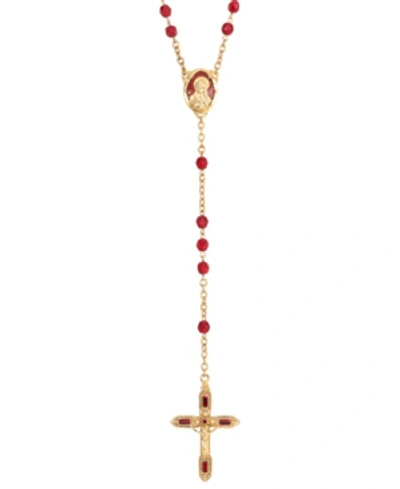 Symbols Of Faith 14k Gold-dipped Red Bead And Red Enamel Rosary In Gold-tone