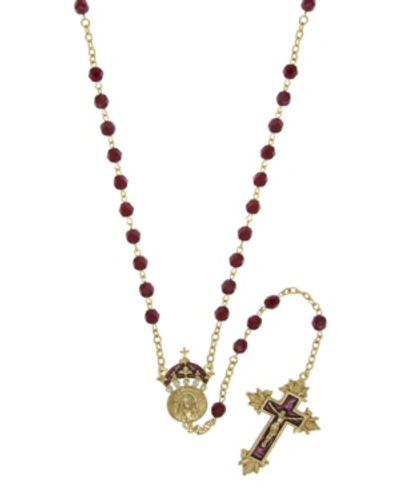 Symbols Of Faith 14k Gold-tone Red Bead And Enamel "king Of Kings" Rosary