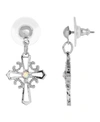 Symbols Of Faith Silver-tone Crystal Cross Drop Earrings In Silver-tone