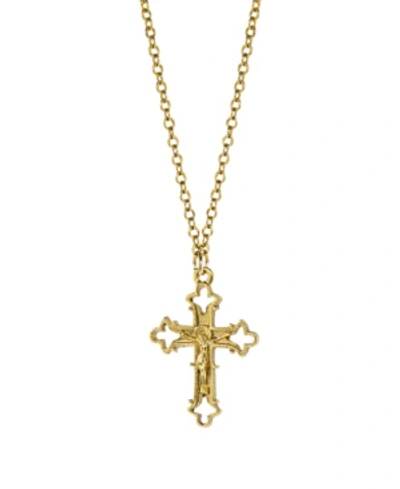 Symbols Of Faith Gold-tone Crucifix Cross Necklace In Yellow