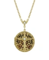 SYMBOLS OF FAITH 14K GOLD DIPPED CRYSTAL CROSS ROUND LOCKET NECKLACE