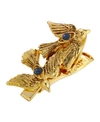 SYMBOLS OF FAITH 14K GOLD-DIPPED BLUE CRYSTAL TWO DOVE TIE BAR CLIP