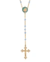 Symbols Of Faith 14k Gold-dipped Mary And Child Decal Beaded Rosary In Blue