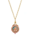 SYMBOLS OF FAITH 14K GOLD-DIPPED PINK ENAMEL MARY AND CHILD IMAGE LOCKET NECKLACE