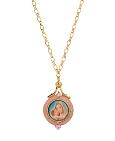 Symbols Of Faith 14k Gold-dipped Pink Enamel Mary And Child Image Locket Necklace