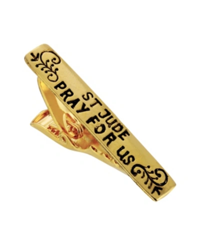 Symbols Of Faith 14k Gold-dipped St. Jude "pray For Us" Tie Bar Clip In Gold-tone