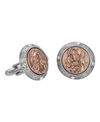 SYMBOLS OF FAITH ROSE GOLD-TONE AND SILVER-TONE MARY ROUND CUFF LINKS