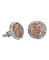 Symbols Of Faith Rose Gold-tone And Silver-tone Mary Round Cuff Links In Silver-tone