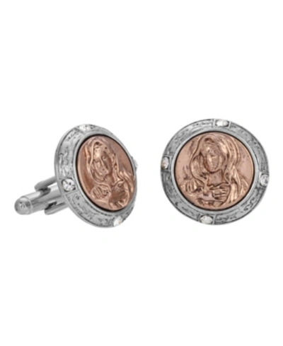 Symbols Of Faith Rose Gold-tone And Silver-tone Mary Round Cuff Links