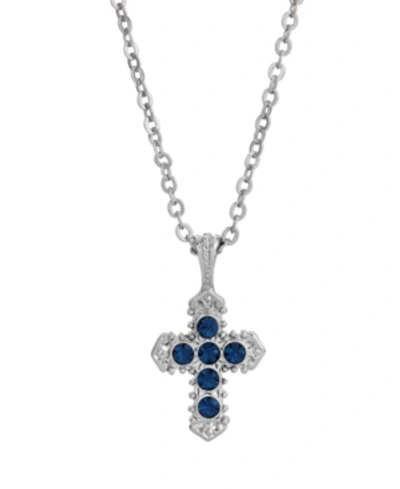 Symbols Of Faith Silver-tone Blue Cross Necklace
