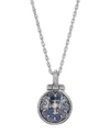 Symbols Of Faith Silver-tone Blue Enamel Cross Pendant Enclosed Virgin Mary Necklace In Blue