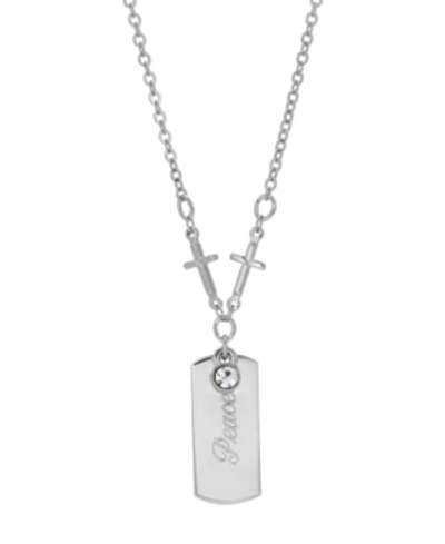 Symbols Of Faith Silver-tone Crystal Cross Chain Peace Necklace In White