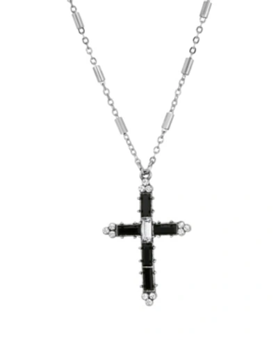 Symbols Of Faith Pewter Black Clear Crystal Cross Necklace