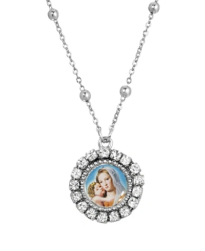 Symbols Of Faith Silver-tone Round Mother And Child Necklace In White