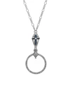 SYMBOLS OF FAITH PEWTER DARK BLUE CRYSTAL CROSS MAGNIFIER NECKLACE