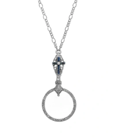 Symbols Of Faith Pewter Dark Blue Crystal Cross Magnifier Necklace