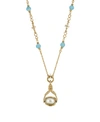 Symbols Of Faith 14k Gold-dipped Triple Spinner Imitation Pearl Mary Cameo Bead Necklace In Green