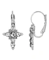 SYMBOLS OF FAITH SILVER-TONE CRYSTAL CROSS EARRINGS