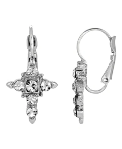 Symbols Of Faith Silver-tone Crystal Cross Earrings In White