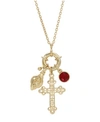 SYMBOLS OF FAITH 14K GOLD-DIPPED RED STONE AND CROSS CHARM NECKLACE