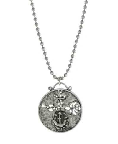 Symbols Of Faith Pewter Christian Medallion With Cross Anchor Dove Necklace In Silver-tone