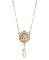 SYMBOLS OF FAITH 14K GOLD-DIPPED PINK SIMULATED PEARL DROP PENDANT MARY AND CHILD NECKLACE