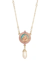Symbols Of Faith 14k Gold-dipped Pink Simulated Pearl Drop Pendant Mary And Child Necklace In Pink