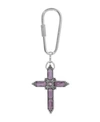 SYMBOLS OF FAITH SILVER-TONE PURPLE MOONSTONE PURPLE CRYSTAL CROSS KEY CHAIN