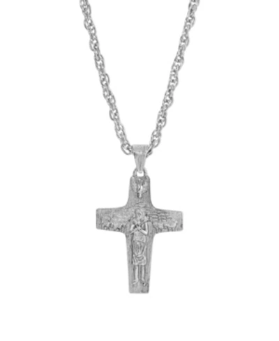 Symbols Of Faith Silver-tone Pope Francis Necklace In Gray