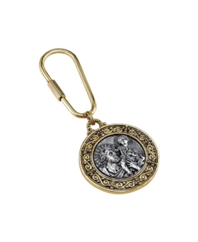 Symbols Of Faith 14k Gold-dipped And Silver-tone St. Christopher Key Fob In Gold-tone