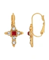 SYMBOLS OF FAITH 14K GOLD-DIPPED CRYSTAL DARK RED CROSS EARRINGS