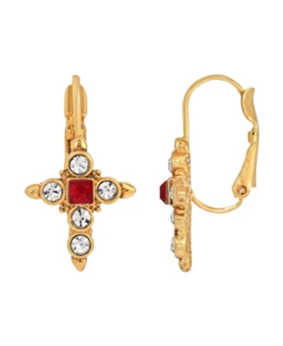 Symbols Of Faith 14k Gold-dipped Crystal Dark Red Cross Earrings