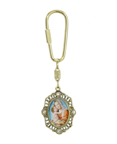 Symbols Of Faith Gold-tone Mother And Child Oval Key Fob In White