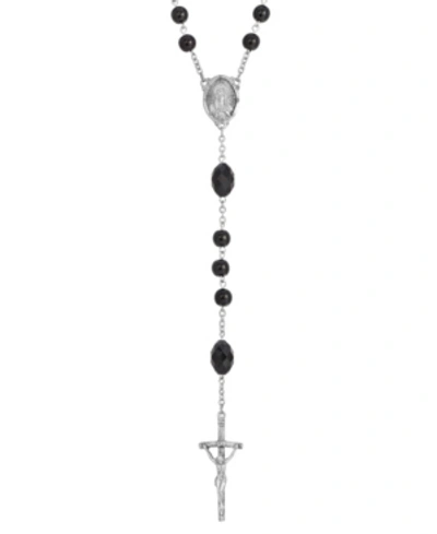 Symbols Of Faith Silver-tone And Black Bead Papal Rosary