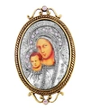 SYMBOLS OF FAITH 14K GOLD-DIPPED AND SILVER-TONE PURPLE CRYSTAL ENAMEL ICONICA MARY BROOCH