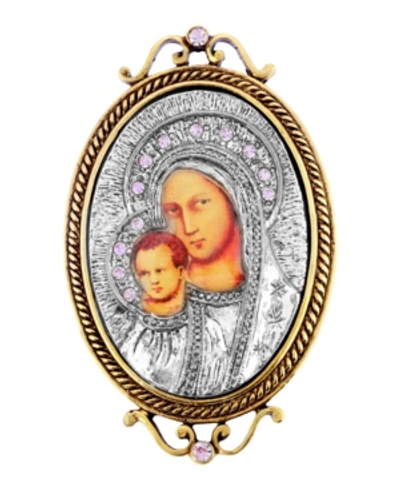 Symbols Of Faith 14k Gold-dipped And Silver-tone Purple Crystal Enamel Iconica Mary Brooch In Gray