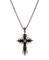 SYMBOLS OF FAITH SILVER-TONE BLACK CRYSTAL CROSS NECKLACE