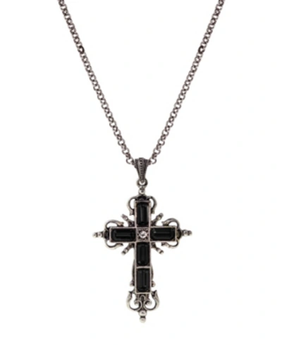 Symbols Of Faith Silver-tone Black Crystal Cross Necklace