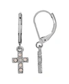 SYMBOLS OF FAITH SILVER-TONE CRYSTAL AB CROSS DROP EARRINGS