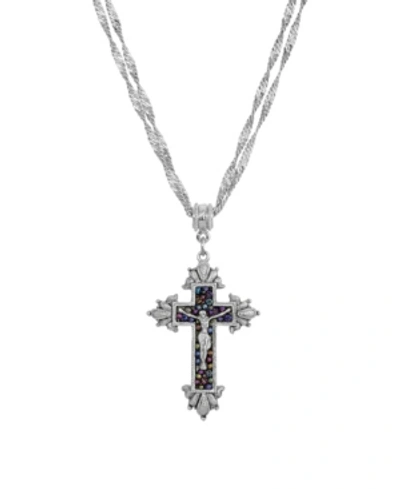 Symbols Of Faith Pewter Crucifix With Purple Seeded Beads Necklace