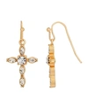 SYMBOLS OF FAITH 14K GOLD-DIPPED CRYSTAL CROSS DROP EARRINGS