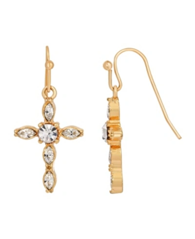 Symbols Of Faith 14k Gold-dipped Crystal Cross Drop Earrings In White