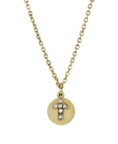 Symbols Of Faith 14k Gold Dipped Carded Crystal Cross With Round Disc Necklace In White