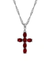 SYMBOLS OF FAITH PEWTER RED CRYSTAL CROSS SILVER-TONE TWISTED NECKLACE